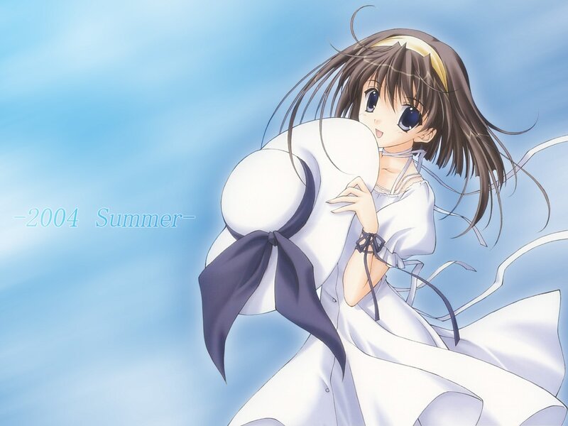 Anime Girl Holding Hat — Blue, Serene