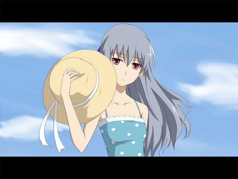 Anime Girl Holding Hat — Blue