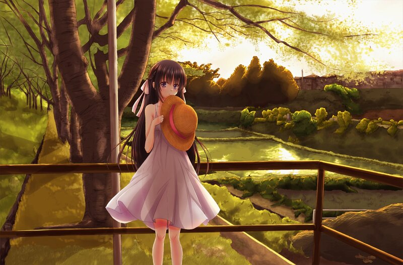 Anime Girl Holding Hat — Green