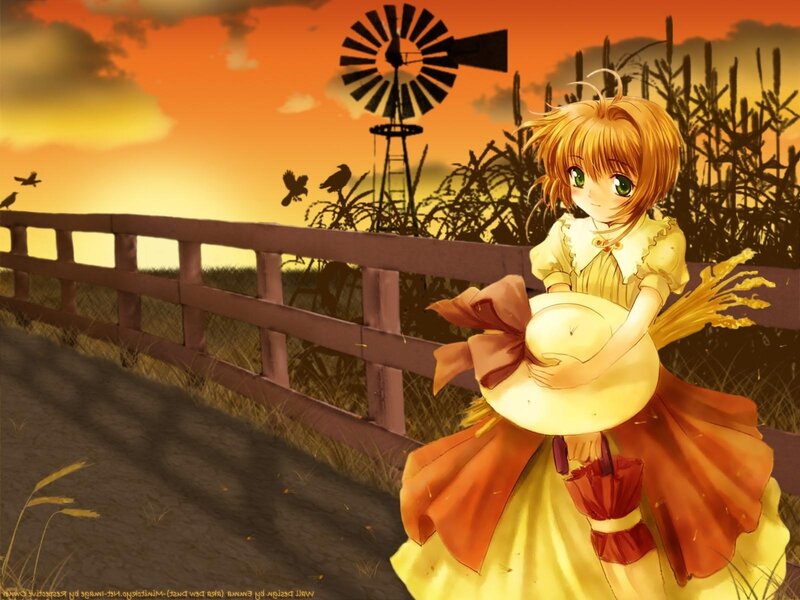 Anime Girl Holding Hat — Orange, Serene