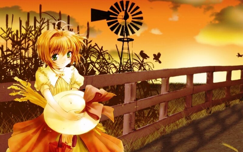 Anime Girl Holding Hat — Orange