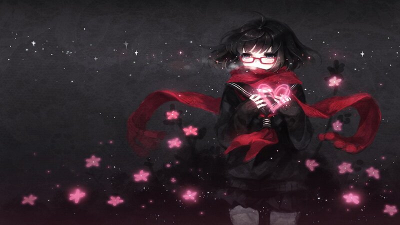 Anime Girl Holding Heart — Black