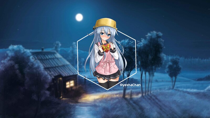 Anime Girl Holding Heart — Blue, Serene, Night, Digital Art