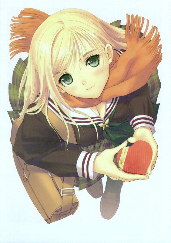 anime girl holding heart box