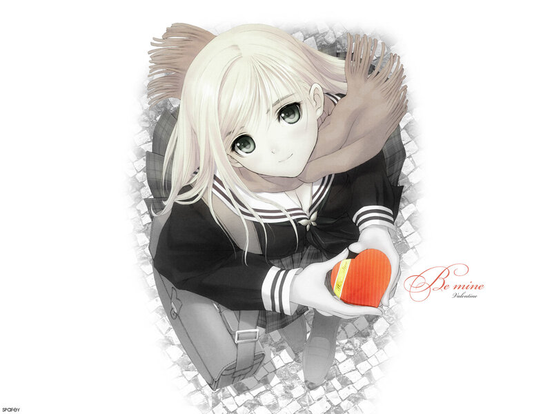 anime girl holding heart box