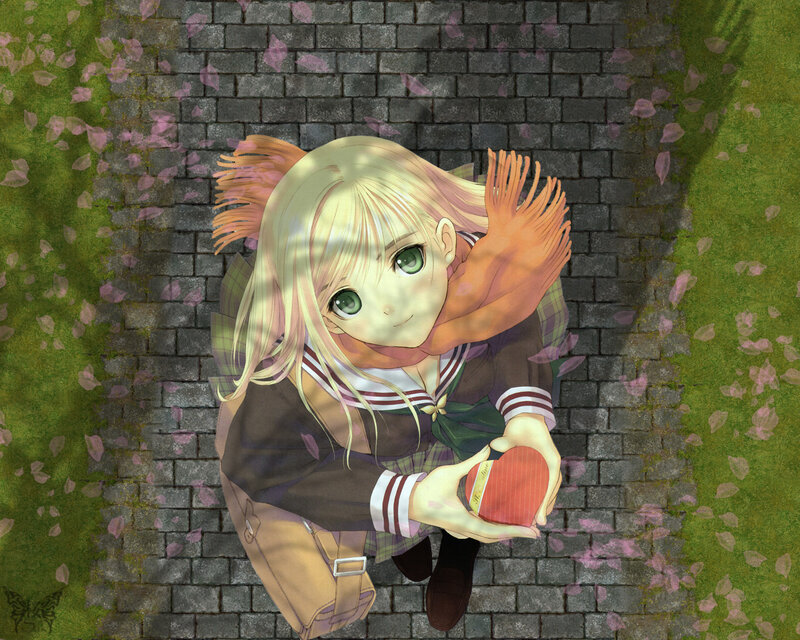 anime girl holding heart gift
