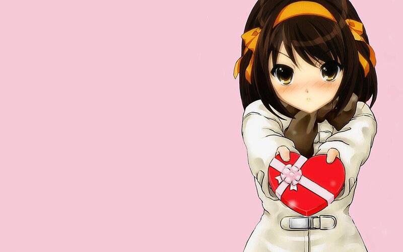 anime girl holding heart gift