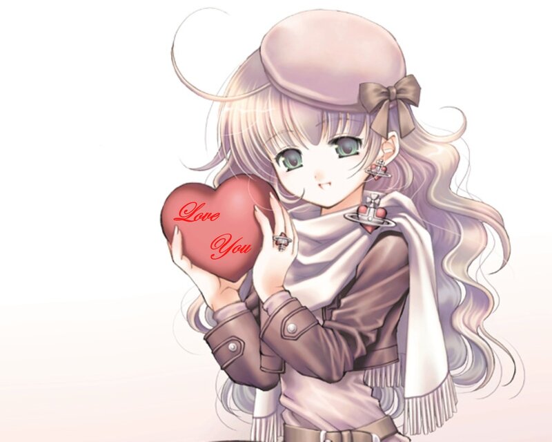 Anime Girl Holding Heart — Pink, Sweet, Hat