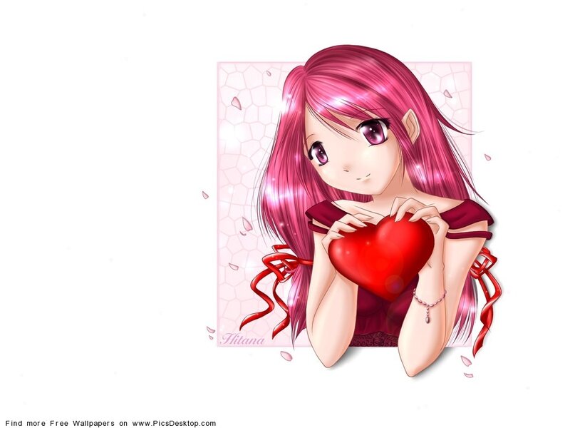 Anime Girl Holding Heart — Pink