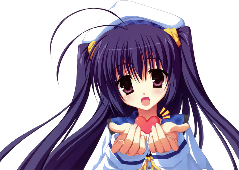Anime Girl Holding Heart — Purple, Cheerful