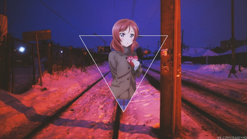 Anime Girl Holding Heart — Purple, Melancholic