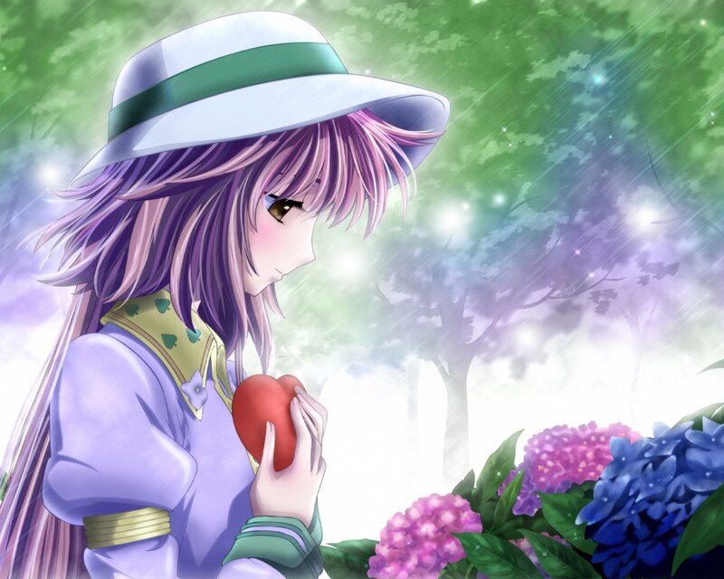 Anime Girl Holding Heart — Purple