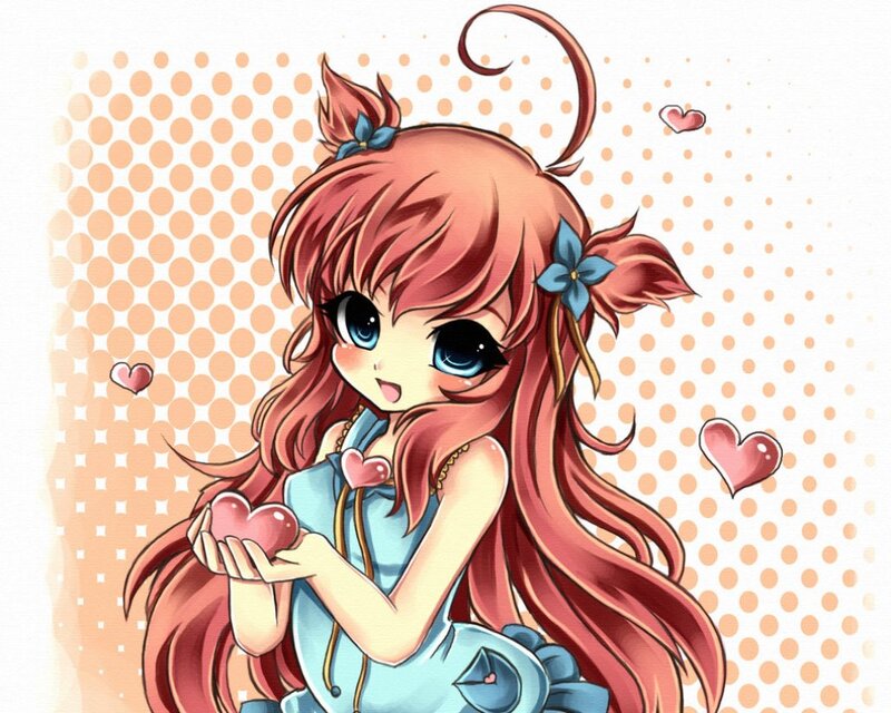 Anime Girl Holding Heart — Red