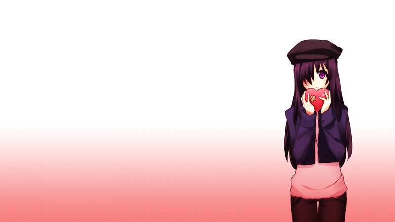 Anime Girl Holding Heart — White, Calm