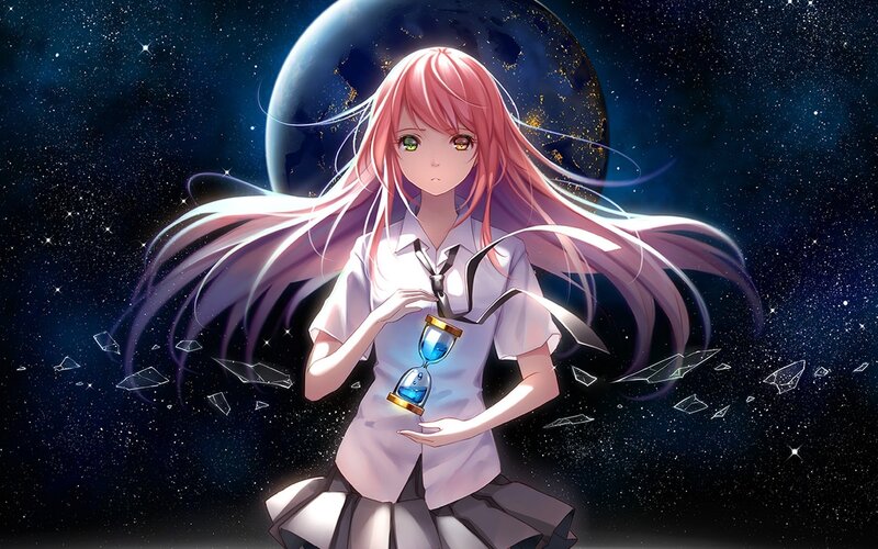Anime Girl Holding Hourglass — Pink