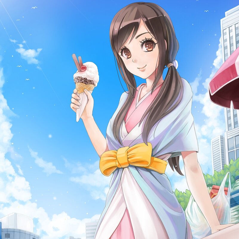 Anime Girl Holding Ice Cream — Blue