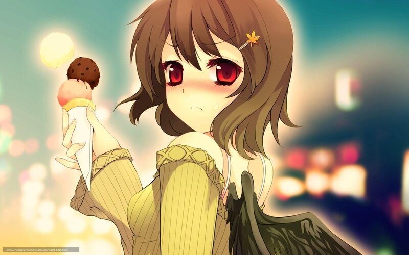Anime Girl Holding Ice Cream — Brown, Dreamy