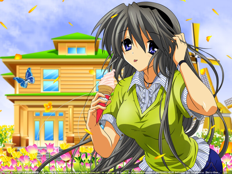 Anime Girl Holding Ice Cream — Green, Cheerful