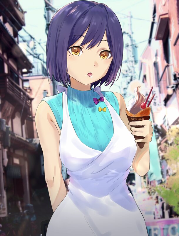 Anime Girl Holding Ice Cream — Purple, Calm