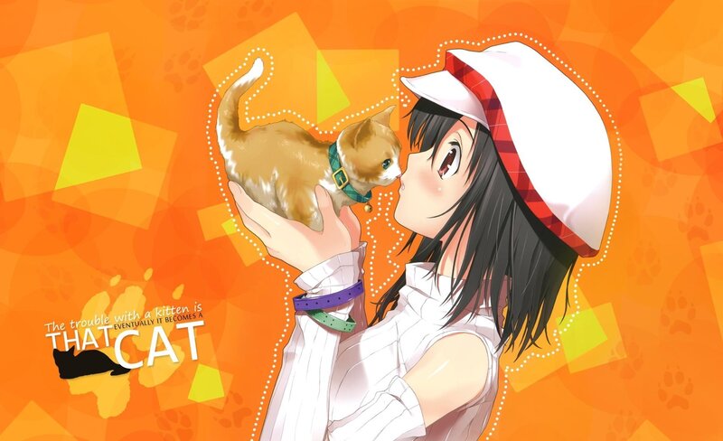 Anime Girl Holding Kitten — Orange
