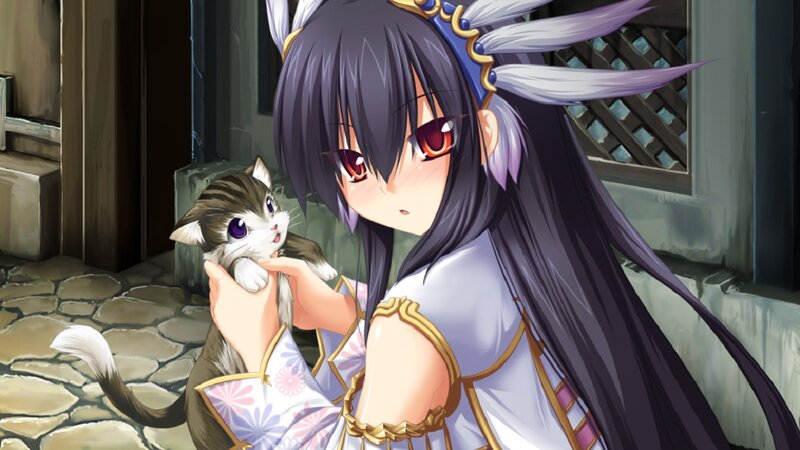 Anime Girl Holding Kitten — Purple