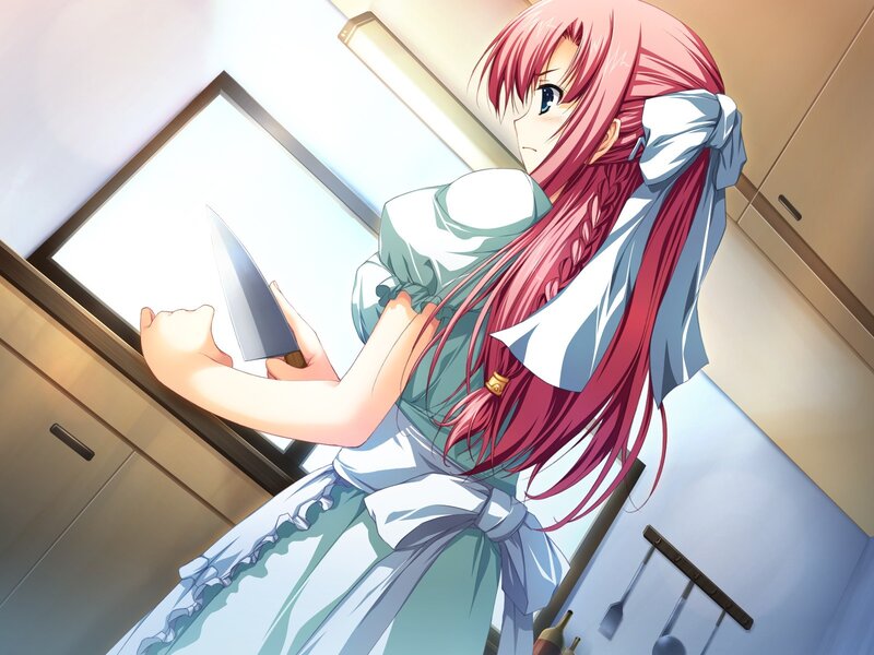 anime girl holding knife