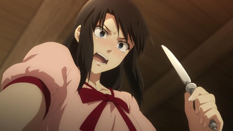 anime girl holding knife