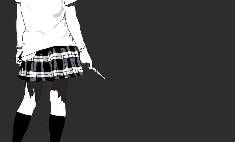 Anime Girl Holding Knife — Black