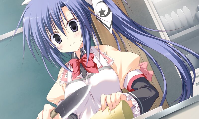 Anime Girl Holding Knife — Blue, Intense