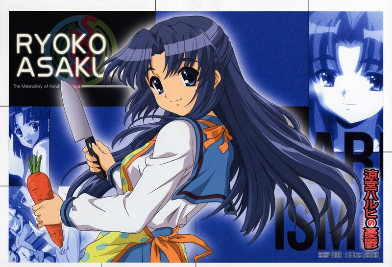Anime Girl Holding Knife — Blue, Playful