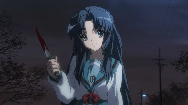 Anime Girl Holding Knife — Blue