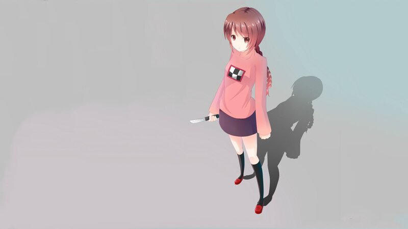 Anime Girl Holding Knife — Pink, Neutral, Digital Art