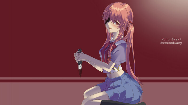 Anime Girl Holding Knife — Red, Dramatic, School Uniform