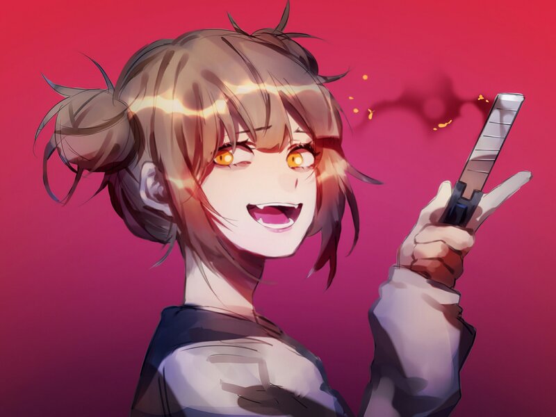 Anime Girl Holding Knife — Red, Intense