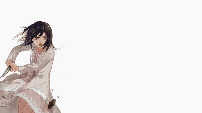 Anime Girl Holding Knife — White, Dramatic, Manga