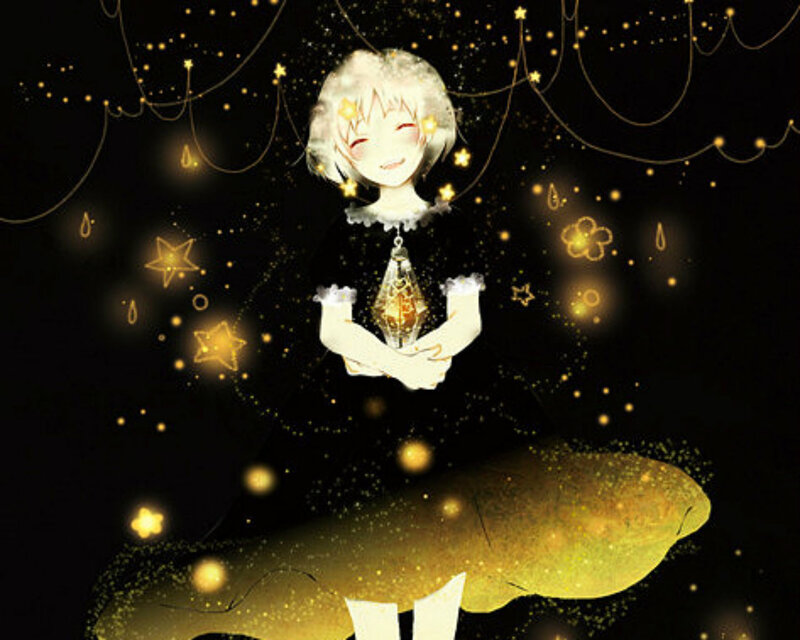 Anime Girl Holding Lantern — Black