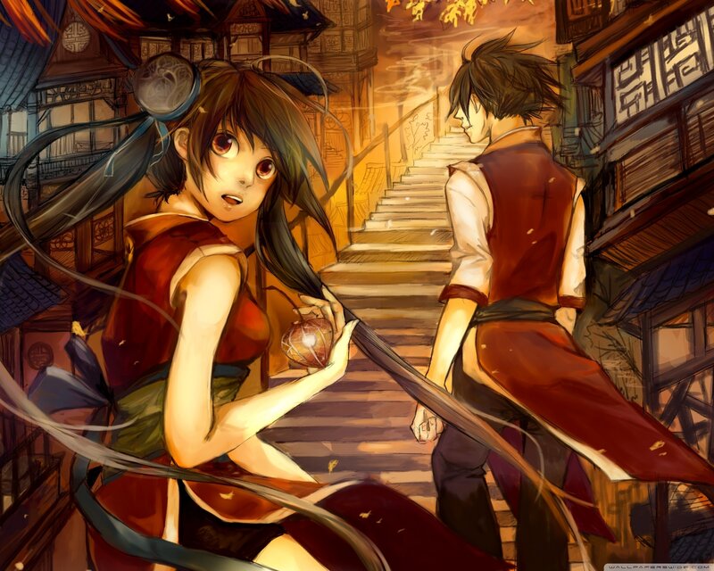 Anime Girl Holding Lantern — Orange