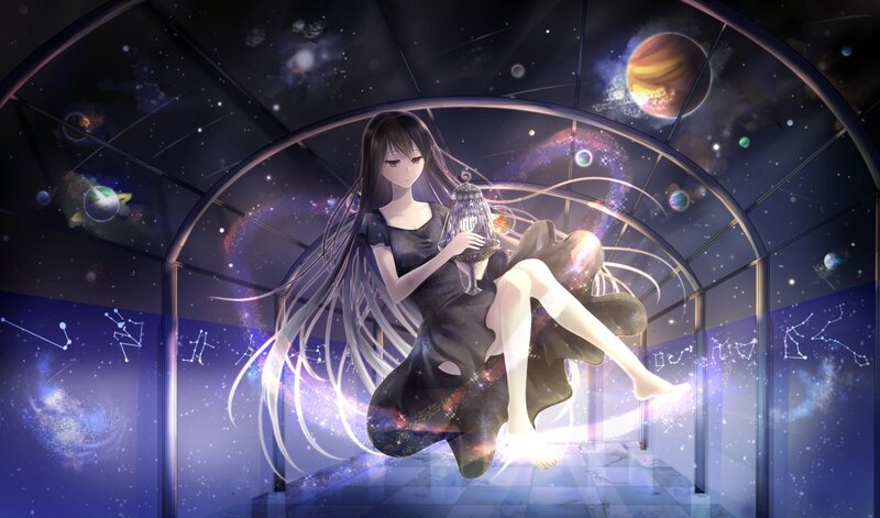 Anime Girl Holding Lantern — Purple, Serene