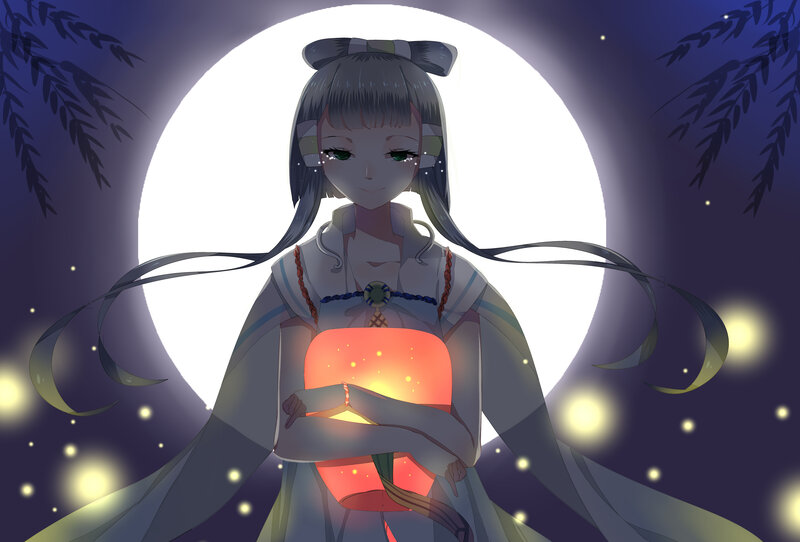 Anime Girl Holding Lantern — Purple