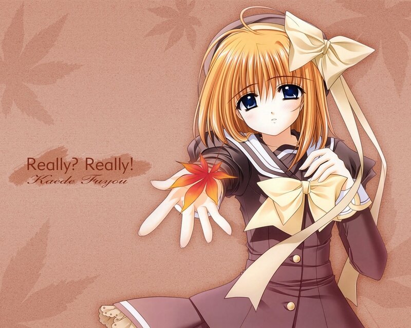 Anime Girl Holding Leaf — Brown