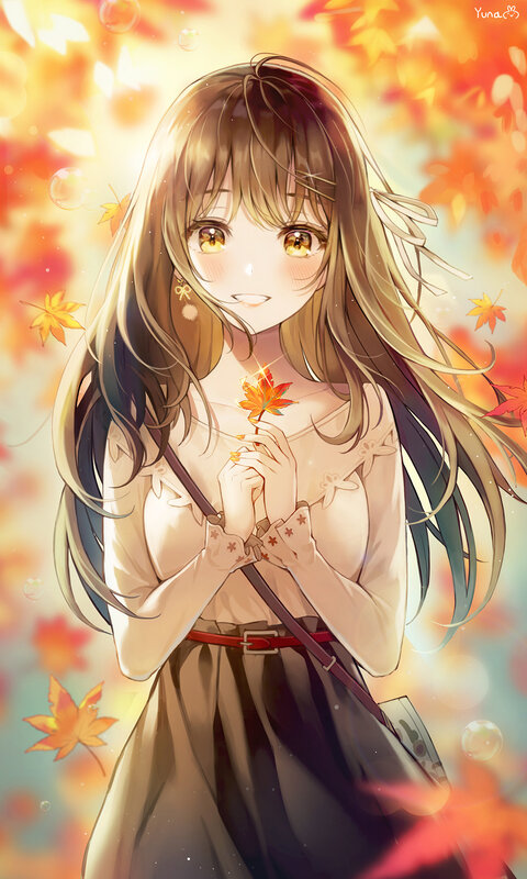 Anime Girl Holding Leaf — Orange