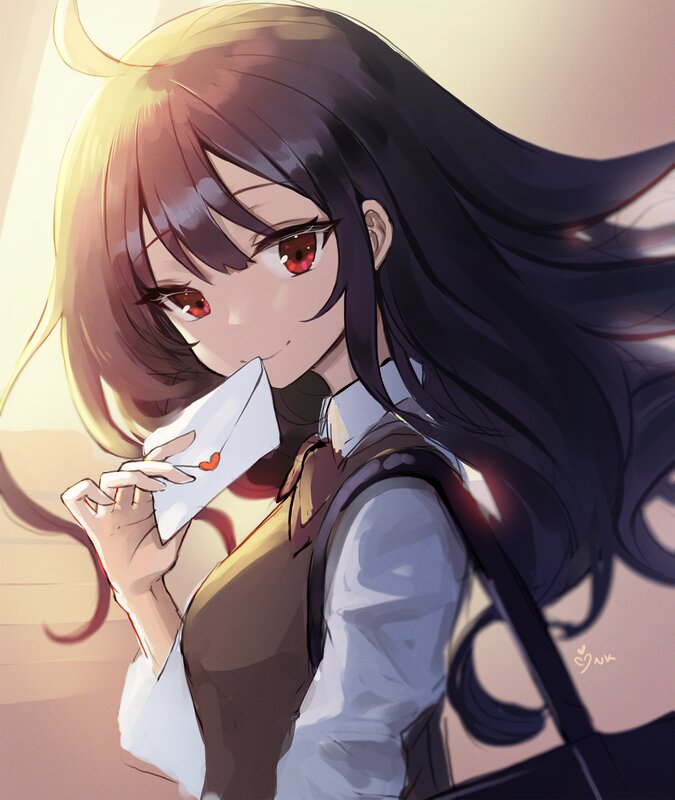 Anime Girl Holding Letter — Brown, Calm, Afternoon