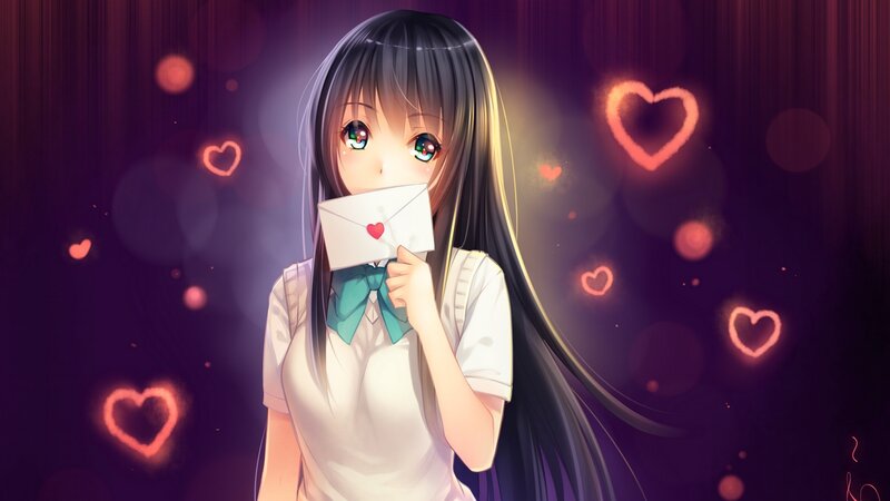 Anime Girl Holding Letter — Purple, Romantic, Night
