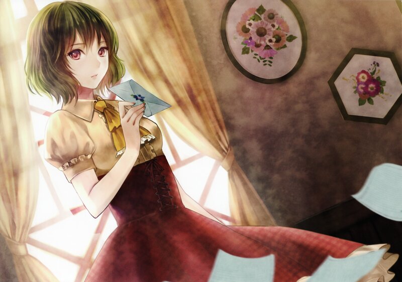 Anime Girl Holding Letter — Red
