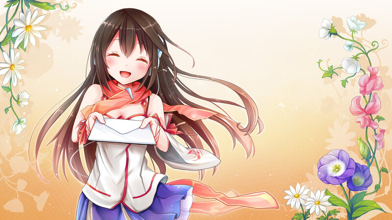 Anime Girl Holding Letter — White, Cheerful