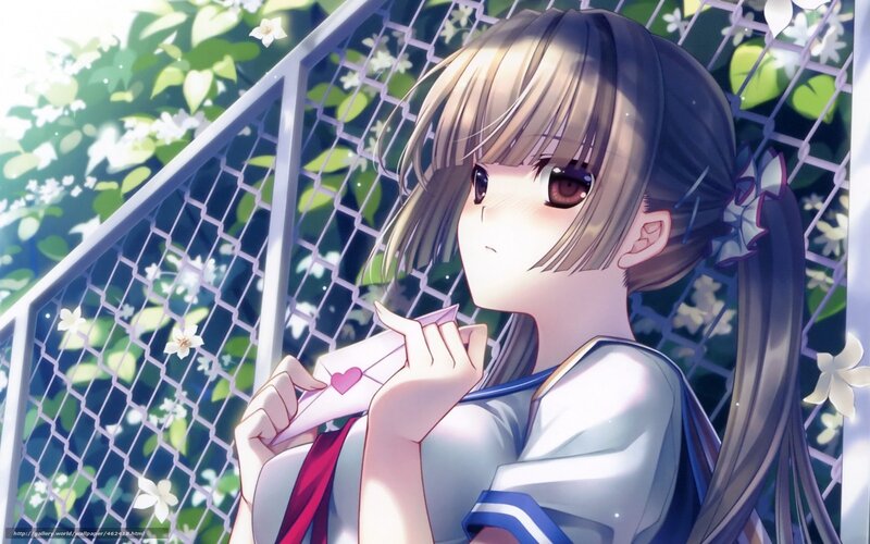 Anime Girl Holding Letter — White, Serene, Afternoon, Fence