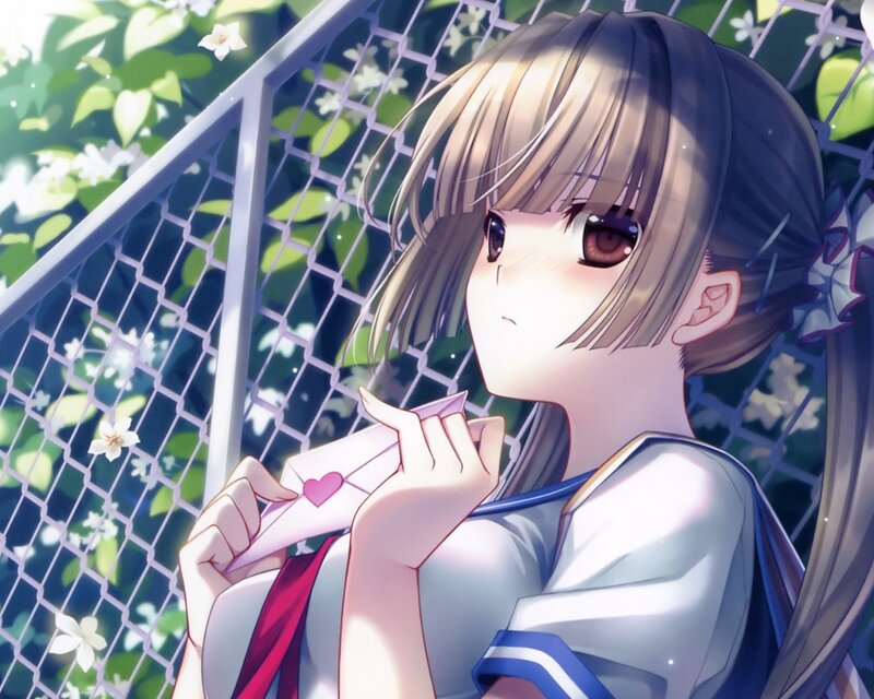 Anime Girl Holding Letter — White, Serene