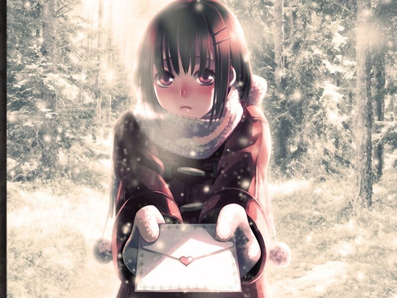 Anime Girl Holding Letter — White