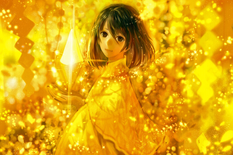 Anime Girl Holding Light — Yellow, Magical