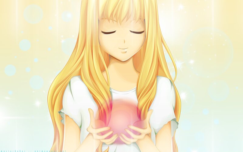 Anime Girl Holding Light — Yellow